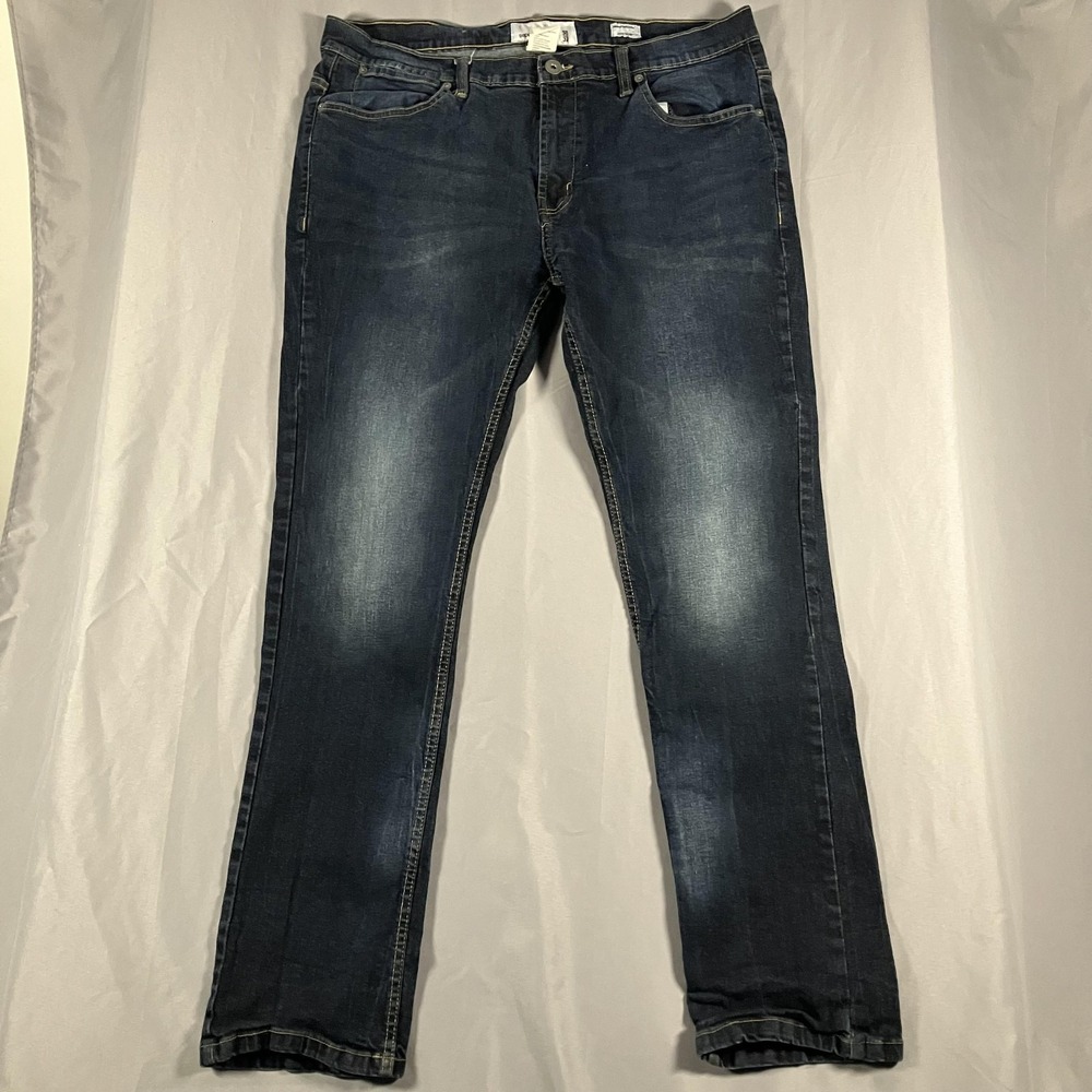 Paper Denim & Cloth Jeans Mens 38x32 Blue Stretch Straight Denim Pants Dark Wash